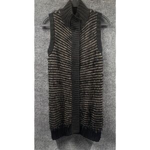 Rachel Roy Sweater Dress Womens Large‎ Black Brown Striped Stretch Wool Fitted